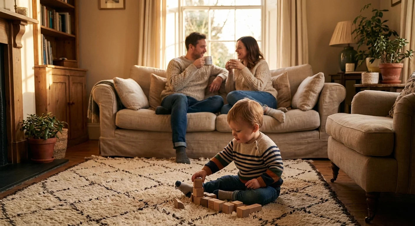 A family relaxing in a warm, safe home environment.