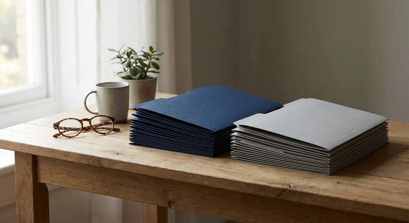 Two organized stacks of folders on a desk, representing a comparison of systems.