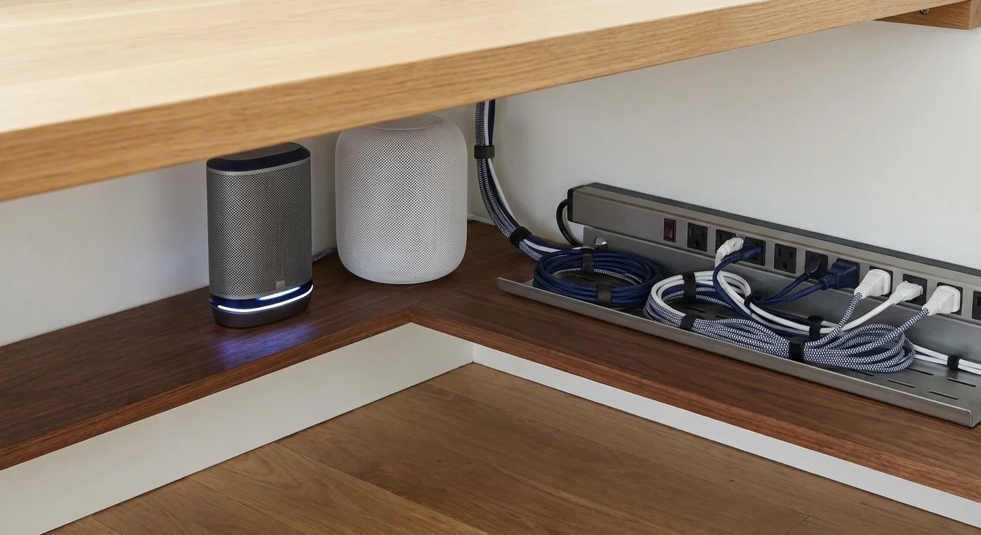 A professional-grade internet router and organized cable management system in a home office.