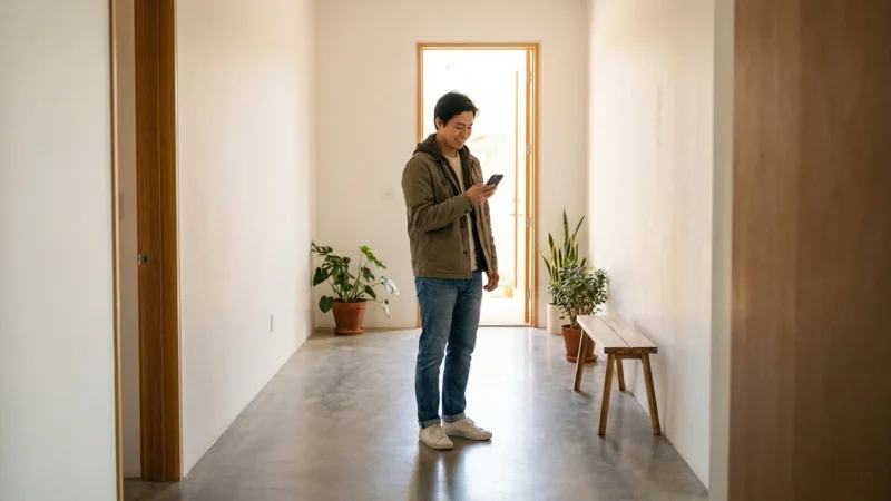 A senior couple smiling while reviewing retirement finances on a tablet in a sunlit kitchen.