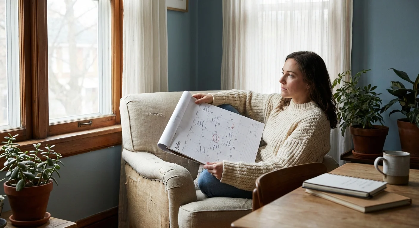 A person thoughtfully reviewing a calendar by a window, symbolizing long-term financial planning.