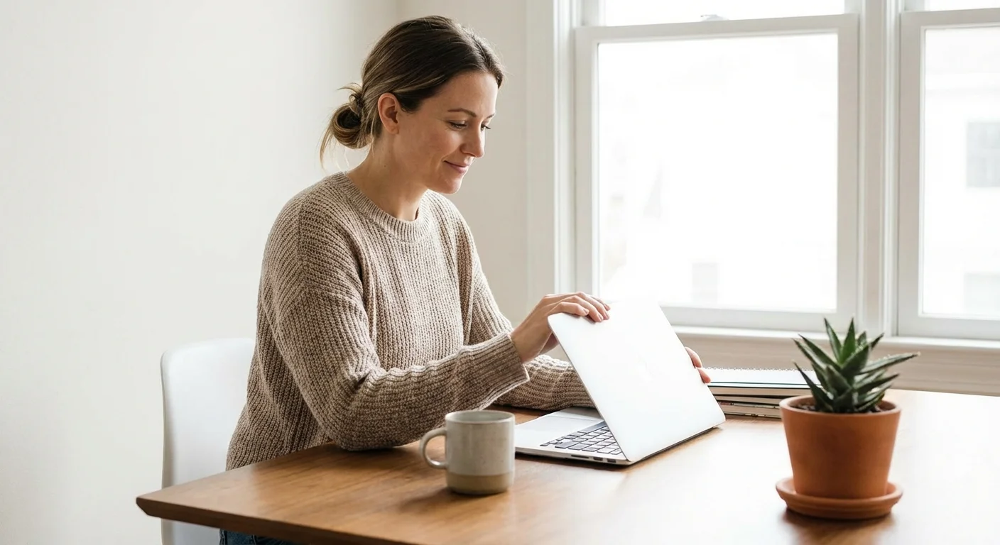 A person opening a laptop, ready to begin a new task.