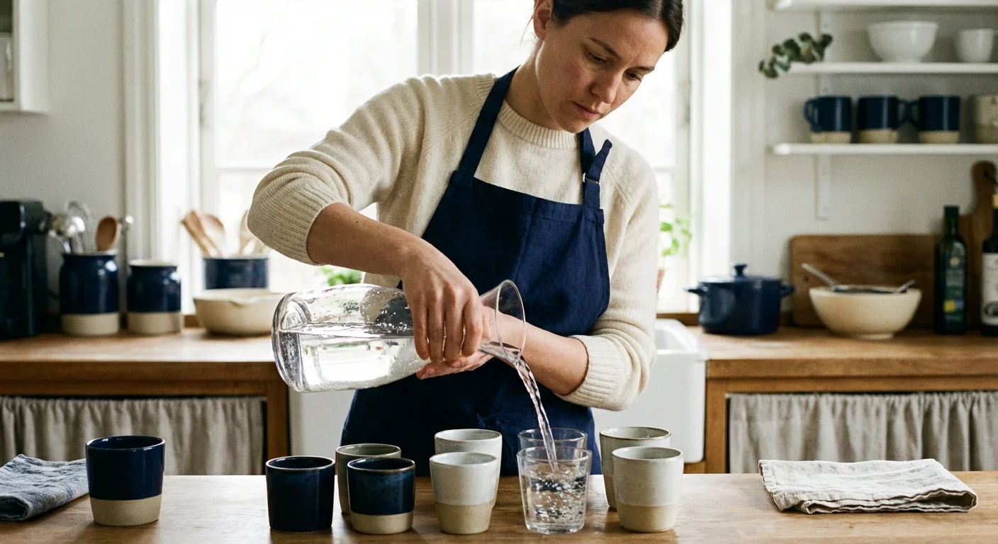 Water being poured from a carafe into a sequence of glasses, symbolizing financial flow.