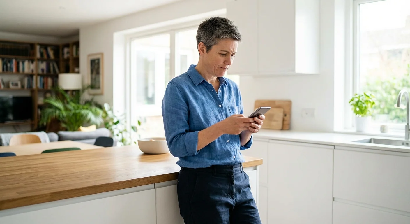 A person looking thoughtfully at their phone, representing the need for discernment in investing.