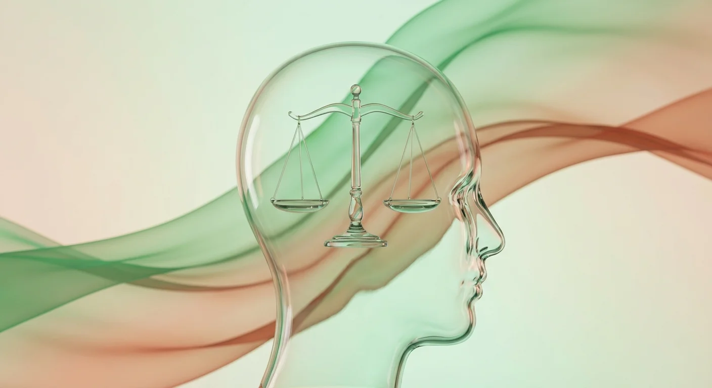 A 3D conceptual head with a balanced scale representing investor psychology.