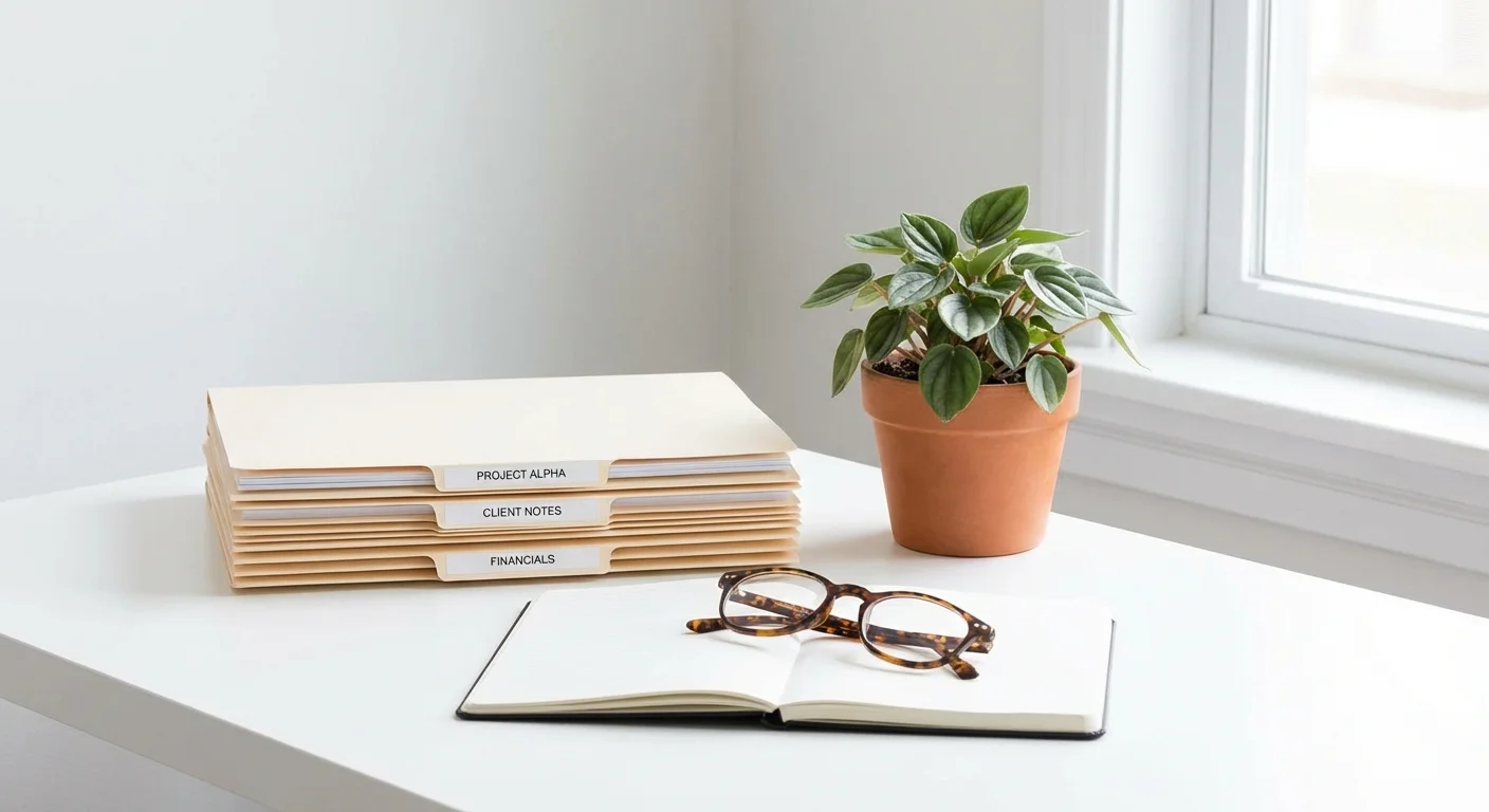 Organized tax documents and glasses on a bright, clean desk.