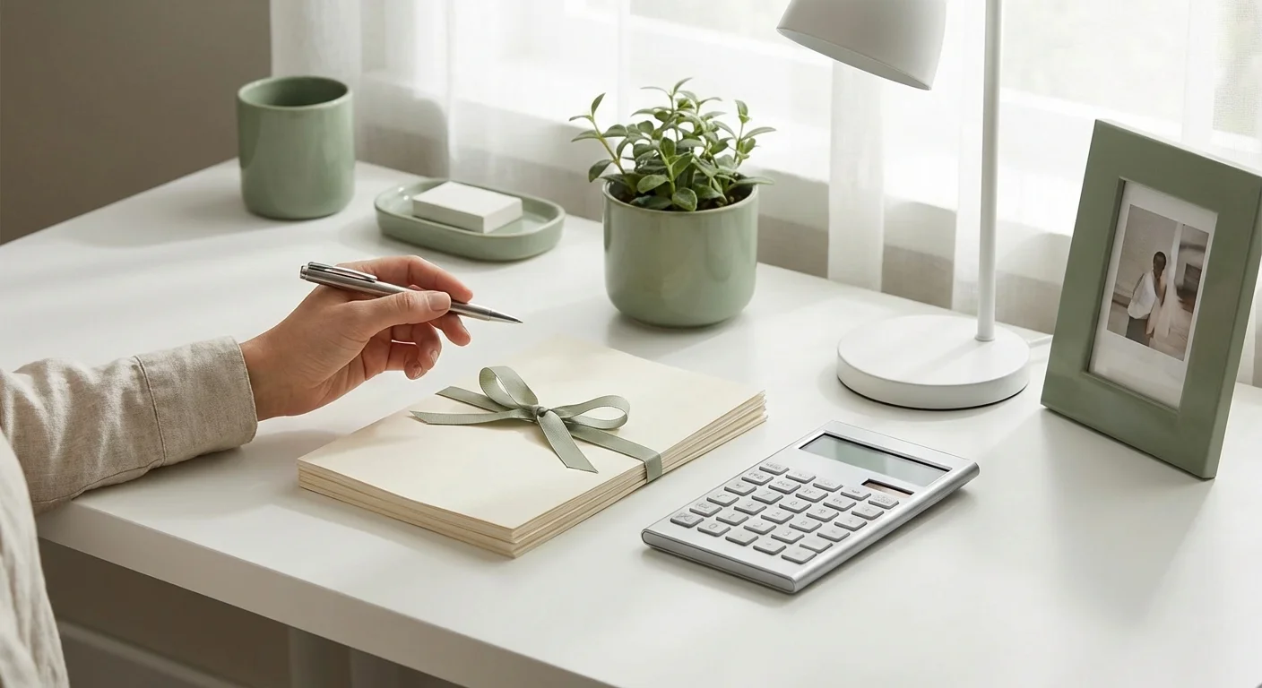 A neat home office desk with financial documents and a calculator.